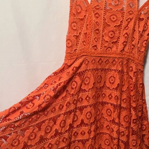 Free People Just Like Honey Lace Dress Orange Cocktail Wedding High Neck Size 6 - Picture 11 of 11